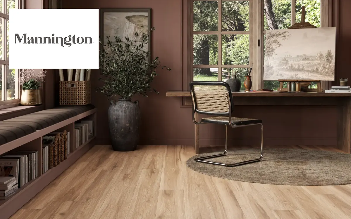 Home office with Mannington flooring and large windows | Kay Riley Carpet & Flooring
