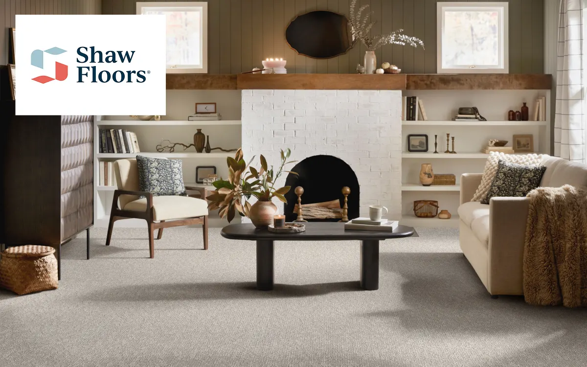 Comfortable living room with Shaw Floors carpet | Kay Riley Carpet & Flooring