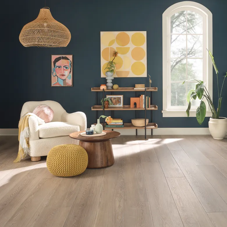 Wood-Look Vinyl Flooring in a Modern Living Room | Kay Riley Carpet & Flooring